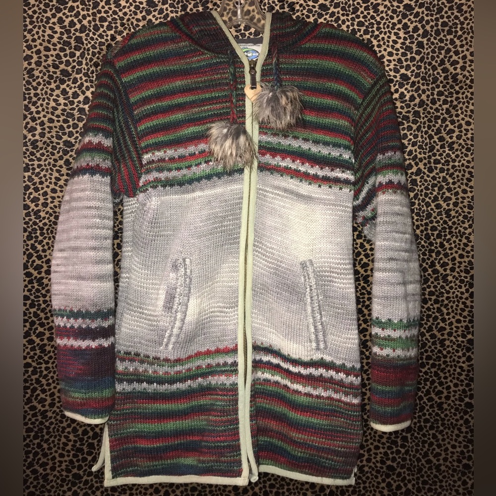 Multicolor Hooded Women's Wool Jacket